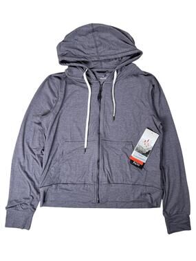 Pulse Sweater Womens S Gray Full Zip Hooded Lightweight Stretch Jersey